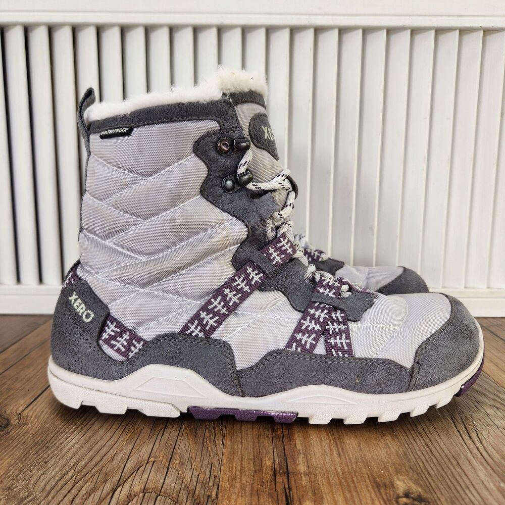 Xero Alpine Winter Boots Womens Sz 9 Gray Purple Waterproof Minimalist Insulated